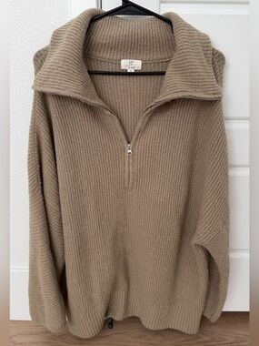 Worth Collective Women's quarter Zip Sweater Beige Small